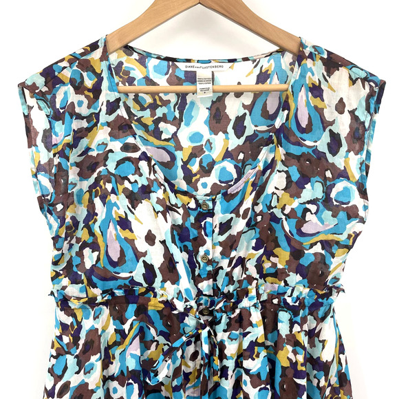 Diane von Furstenberg Marina Dress Size Small Swim Cover Up Tunic Blue White - Picture 3 of 16